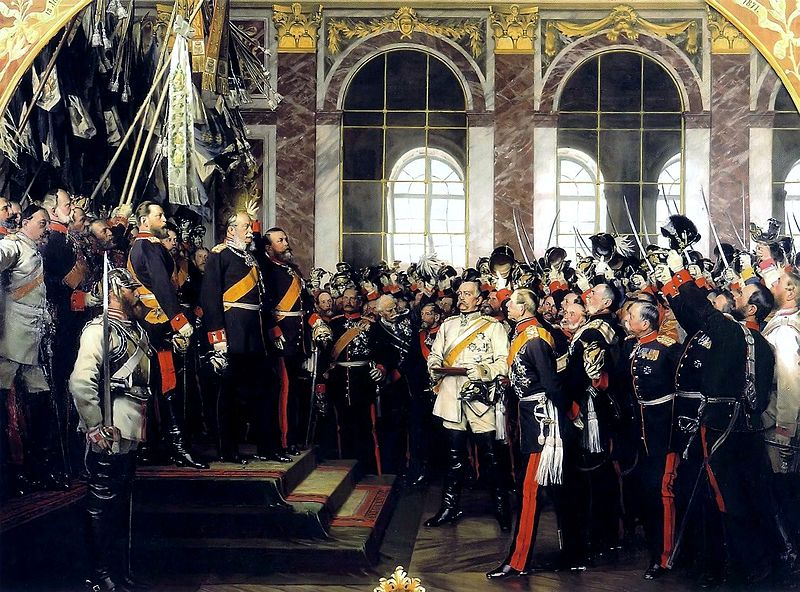 Proclamation of Wilhelm I as German Emperor in the Hall of Mirrors, Versailles, January 18th, 1871 by Anton von Werner (1843-1915), Bismarck Museum, (3rd version 1885).